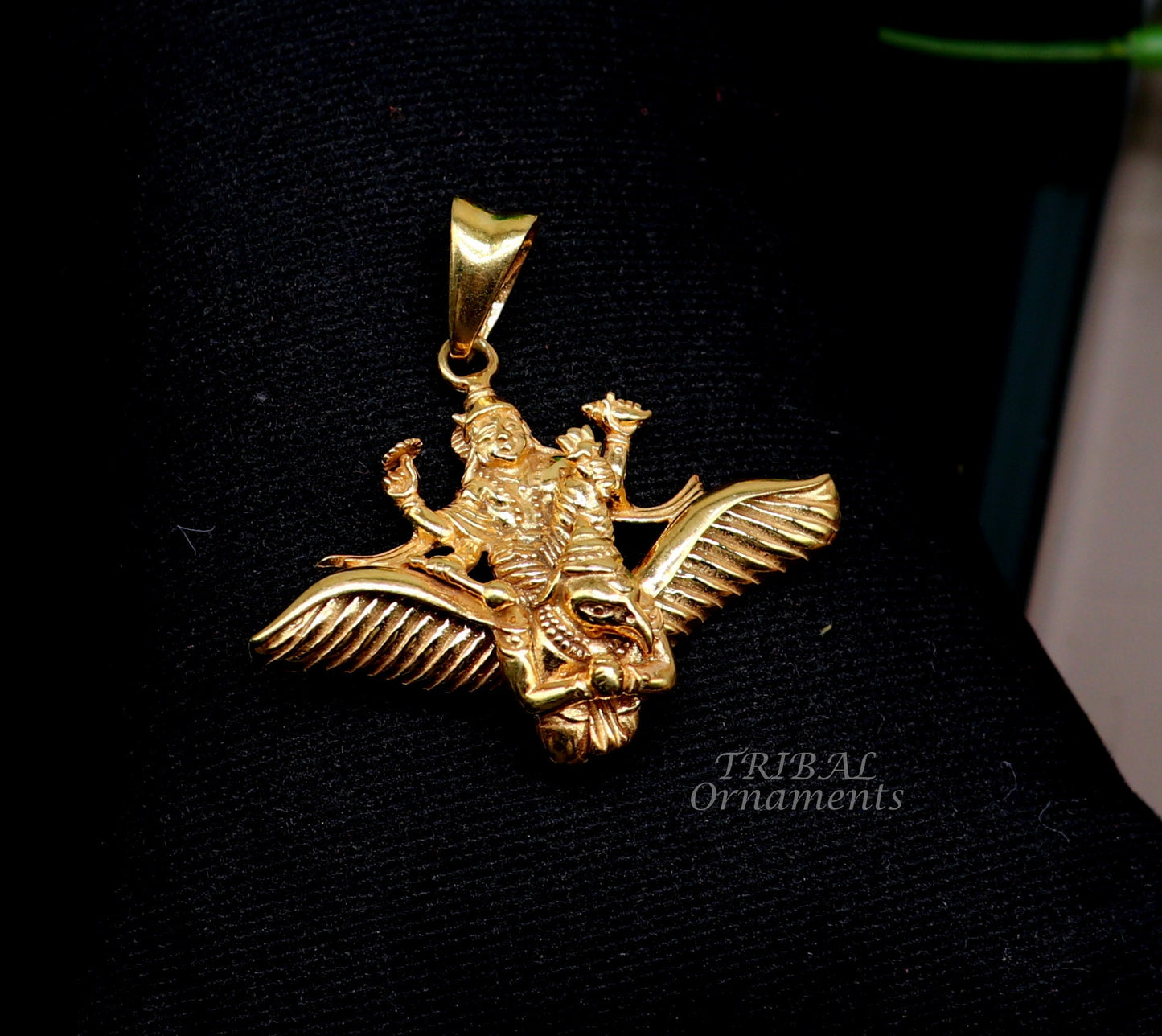 925 sterling silver Hindu idol Lord Vishnu with Garuda gold polished pendant, excellent unisex locket pendant customized jewelry nsp544 - TRIBAL ORNAMENTS