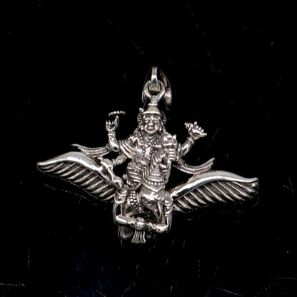 925 sterling silver Lord Vishnu with Garuda pendant, unisex Hindu divine jewelry, detailed tribal ornament locket.