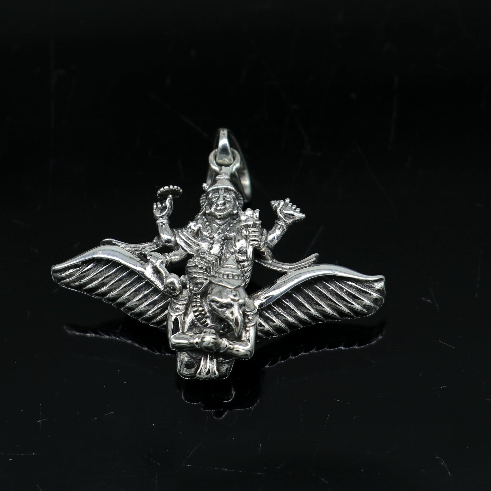 925 sterling silver Hindu idol Lord Vishnu with Garuda pendant, excellent stunning unisex locket pendant customized divine jewelry ssp516 - TRIBAL ORNAMENTS