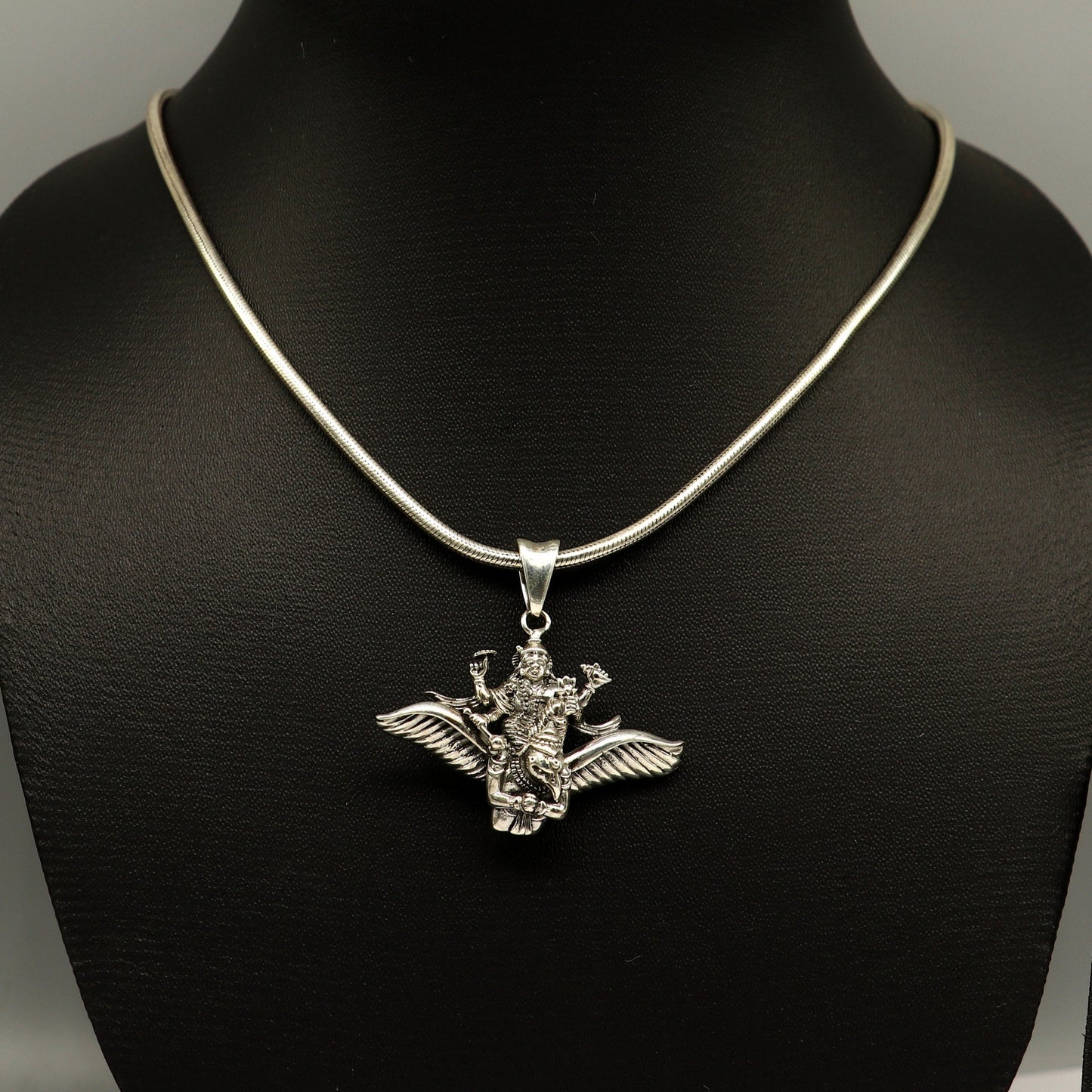 925 sterling silver Hindu idol Lord Vishnu with Garuda pendant, excellent stunning unisex locket pendant customized divine jewelry ssp516 - TRIBAL ORNAMENTS