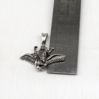 Unisex 925 sterling silver Lord Vishnu with Garuda pendant, detailed divine jewelry featuring intricate Hindu idol design.