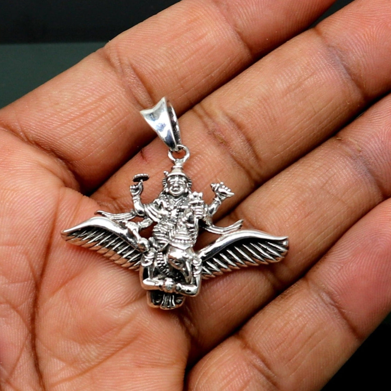 925 sterling silver Hindu idol Lord Vishnu with Garuda pendant, excellent stunning unisex locket pendant customized divine jewelry ssp516 - TRIBAL ORNAMENTS