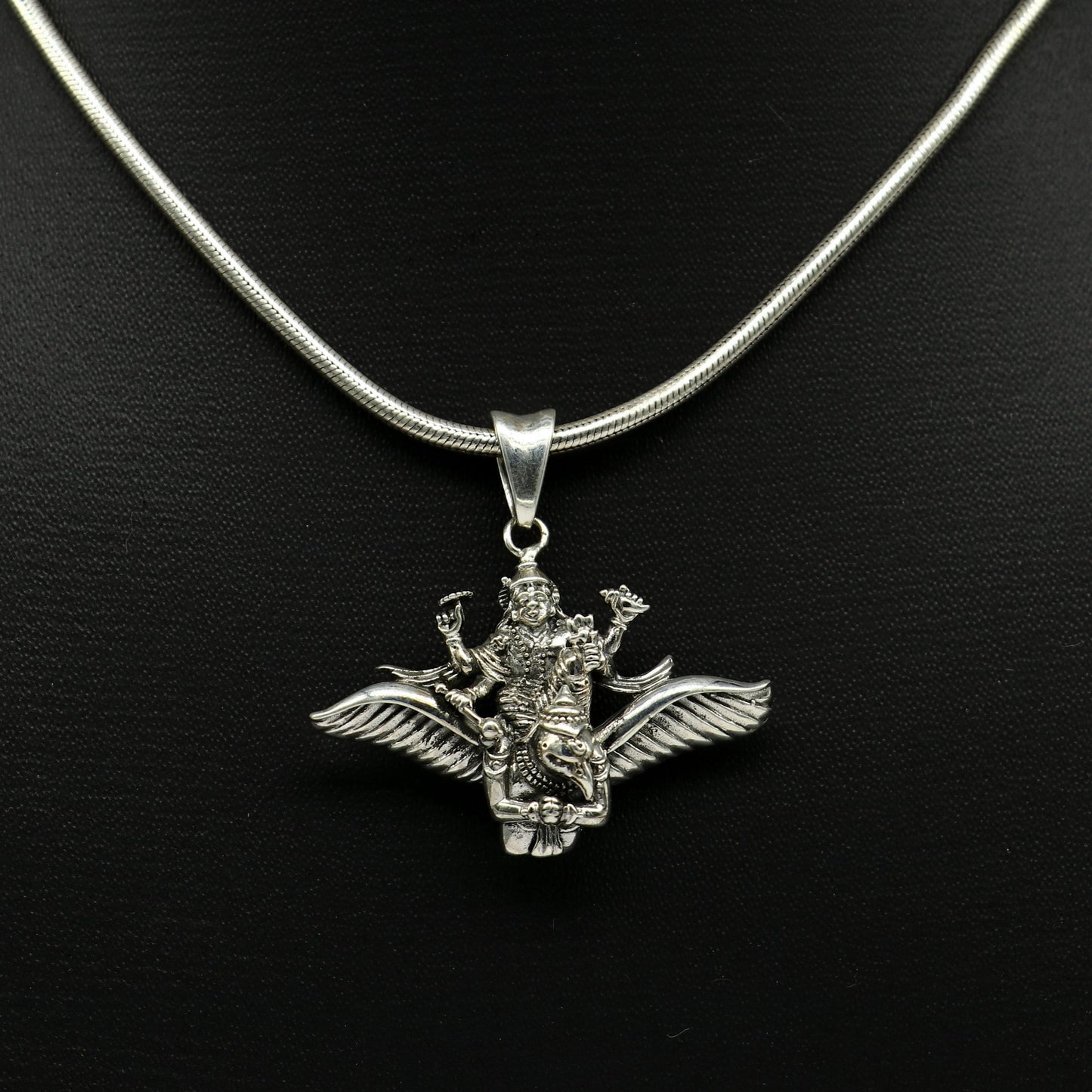 925 sterling silver Hindu idol Lord Vishnu with Garuda pendant, excellent gifting unisex locket pendant customized god jewelry sspm516 - TRIBAL ORNAMENTS
