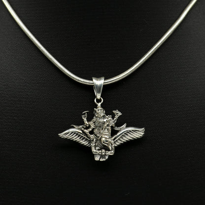 925 silver Lord Vishnu with Garuda pendant, unisex locket featuring intricate Hindu idol design by Tribal Ornaments.