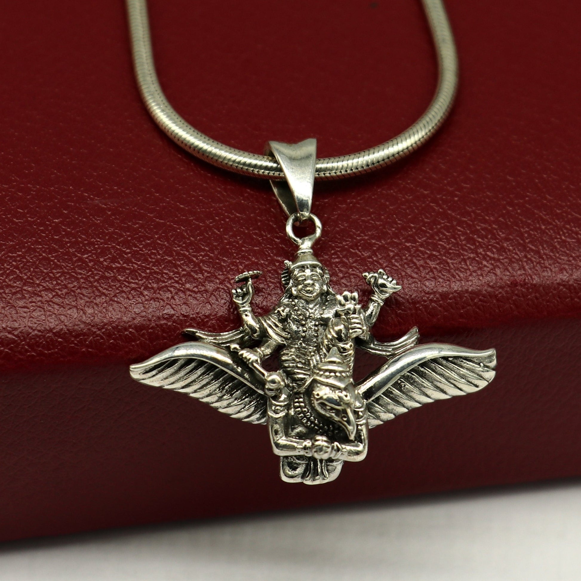 925 sterling silver Hindu idol Lord Vishnu with Garuda pendant, excellent gifting unisex locket pendant customized god jewelry sspm516 - TRIBAL ORNAMENTS