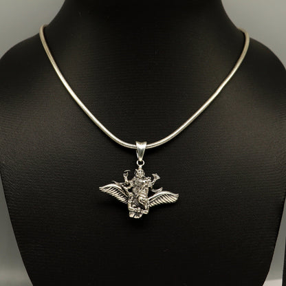 925 sterling silver Lord Vishnu with Garuda pendant, unisex Hindu idol locket featuring intricate design and religious symbolism.