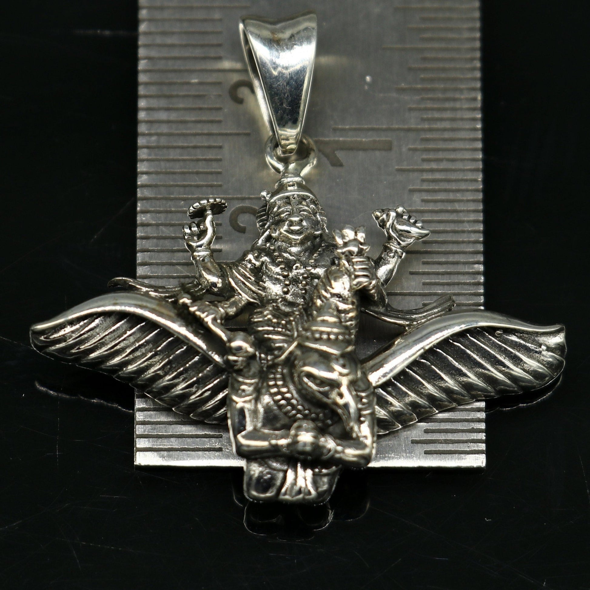 925 sterling silver Hindu idol Lord Vishnu with Garuda pendant, excellent gifting unisex locket pendant customized god jewelry sspm516 - TRIBAL ORNAMENTS