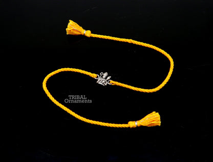 925 Sterling silver Lord Hanuman bracelet thread rakhi featuring intricate Hindu deity design by TRIBAL ORNAMENTS