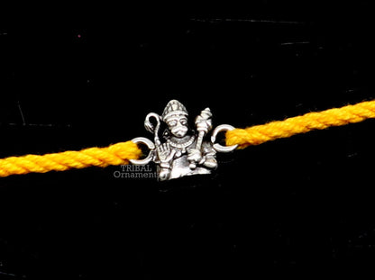 925 Sterling silver Lord Hanuman bracelet thread rakhi from Tribal Ornaments with detailed Hindu deity design.