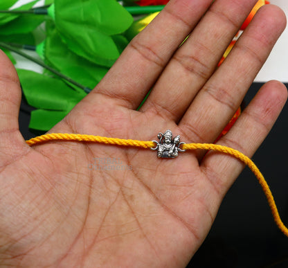 925 Sterling silver Lord Hanuman bracelet thread rakhi with intricate tribal design by TRIBAL ORNAMENTS