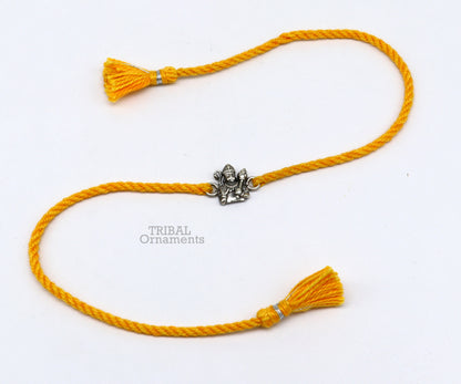 925 Sterling silver Lord Hanuman bracelet thread rakhi with intricate tribal design by TRIBAL ORNAMENTS