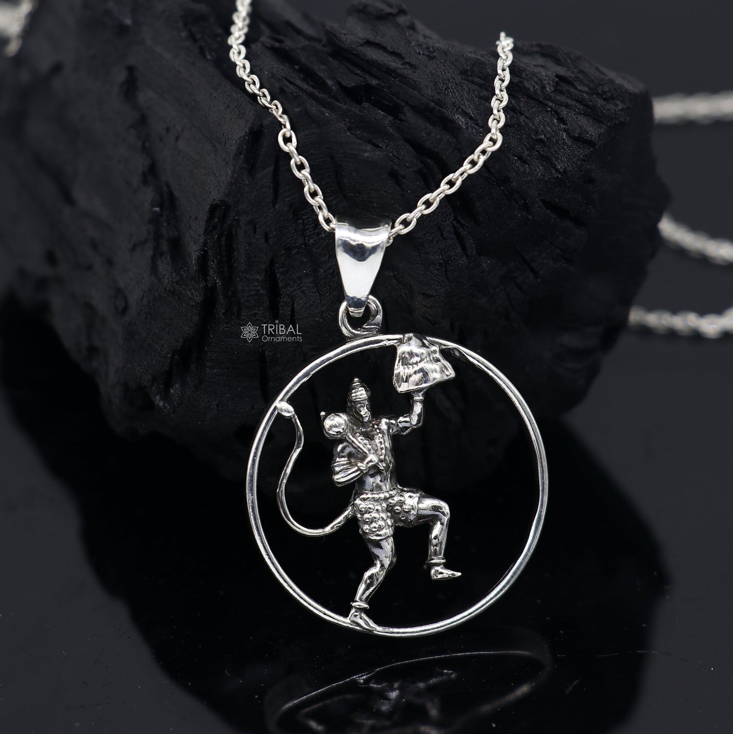 925 sterling silver Lord Hanuman pendant featuring intricate Hindu deity design, unisex jewelry from Tribal Ornaments.