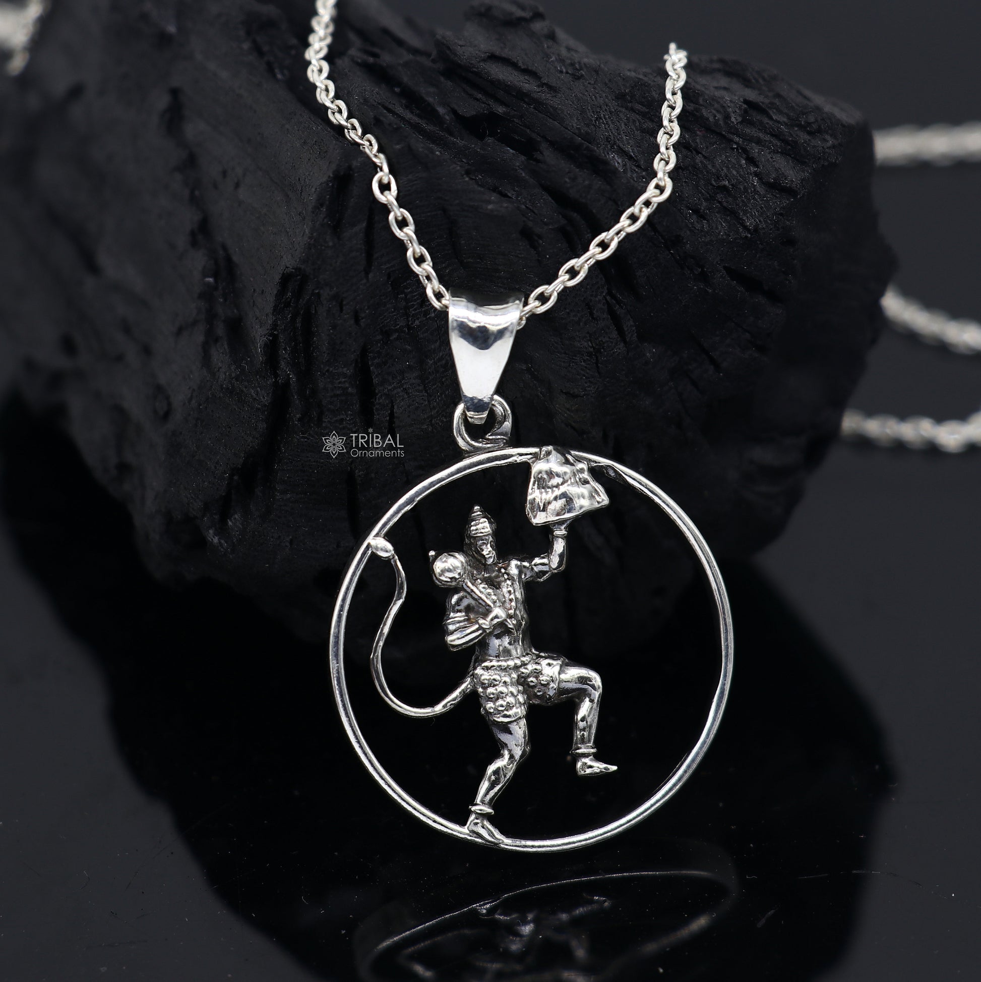 925 sterling silver Lord Hanuman pendant featuring intricate Hindu deity design, unisex jewelry from Tribal Ornaments.