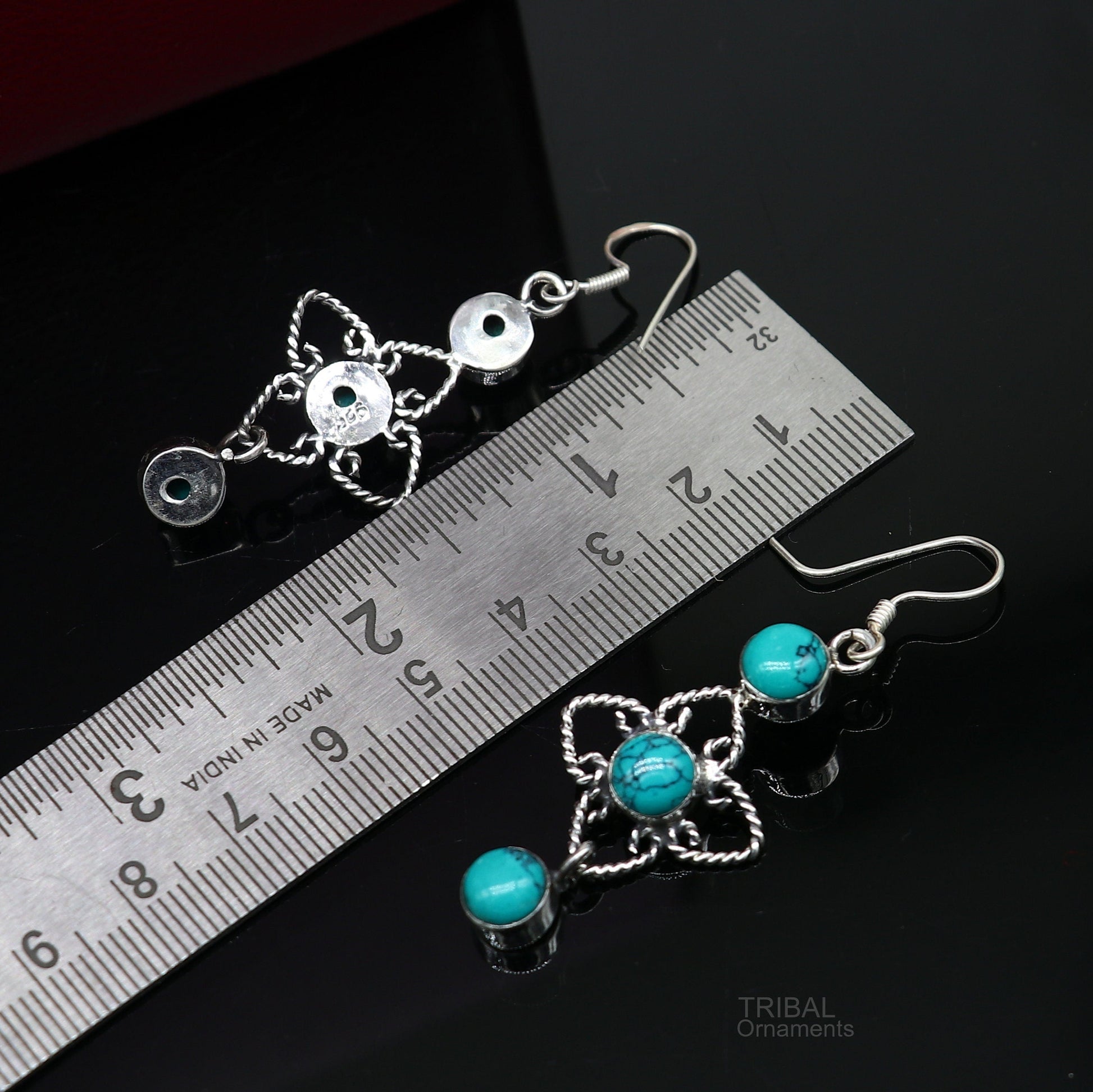 925 sterling silver hoops earring, gorgeous Blue turquoise stone charm earring excellent gifting brides earring party jewelry s993 - TRIBAL ORNAMENTS