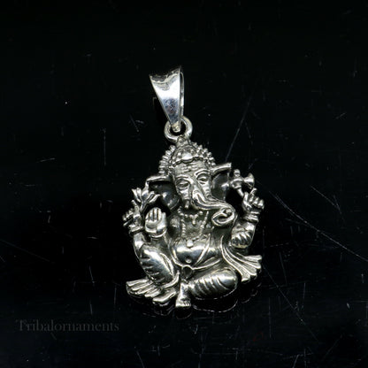 Sterling silver Ganesha pendant necklace from TRIBAL ORNAMENTS, featuring tribal tribal design for belly dance or daily wear.