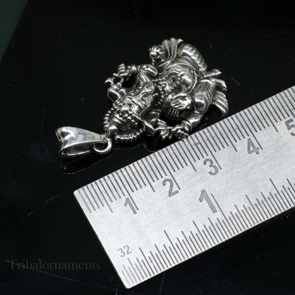 925 sterling silver Ganesha pendant with tribal design, suitable for belly dance jewelry, featuring intricate detailing from Rajasthan, India