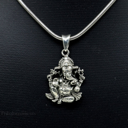 925 sterling silver Ganesha pendant from Tribal Ornaments, detailed tribal design suitable for belly dance jewelry.
