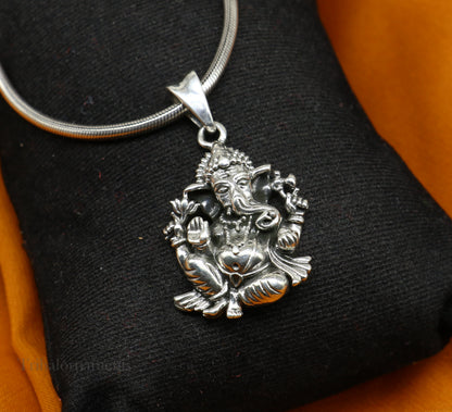 925 sterling silver Ganesha pendant necklace from tribal belly dance jewelry with intricate tribal design and traditional Indian style.