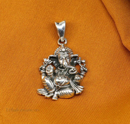 925 sterling silver Ganesha pendant from Tribal Ornaments, featuring intricate tribal design for belly dance jewelry or daily wear.