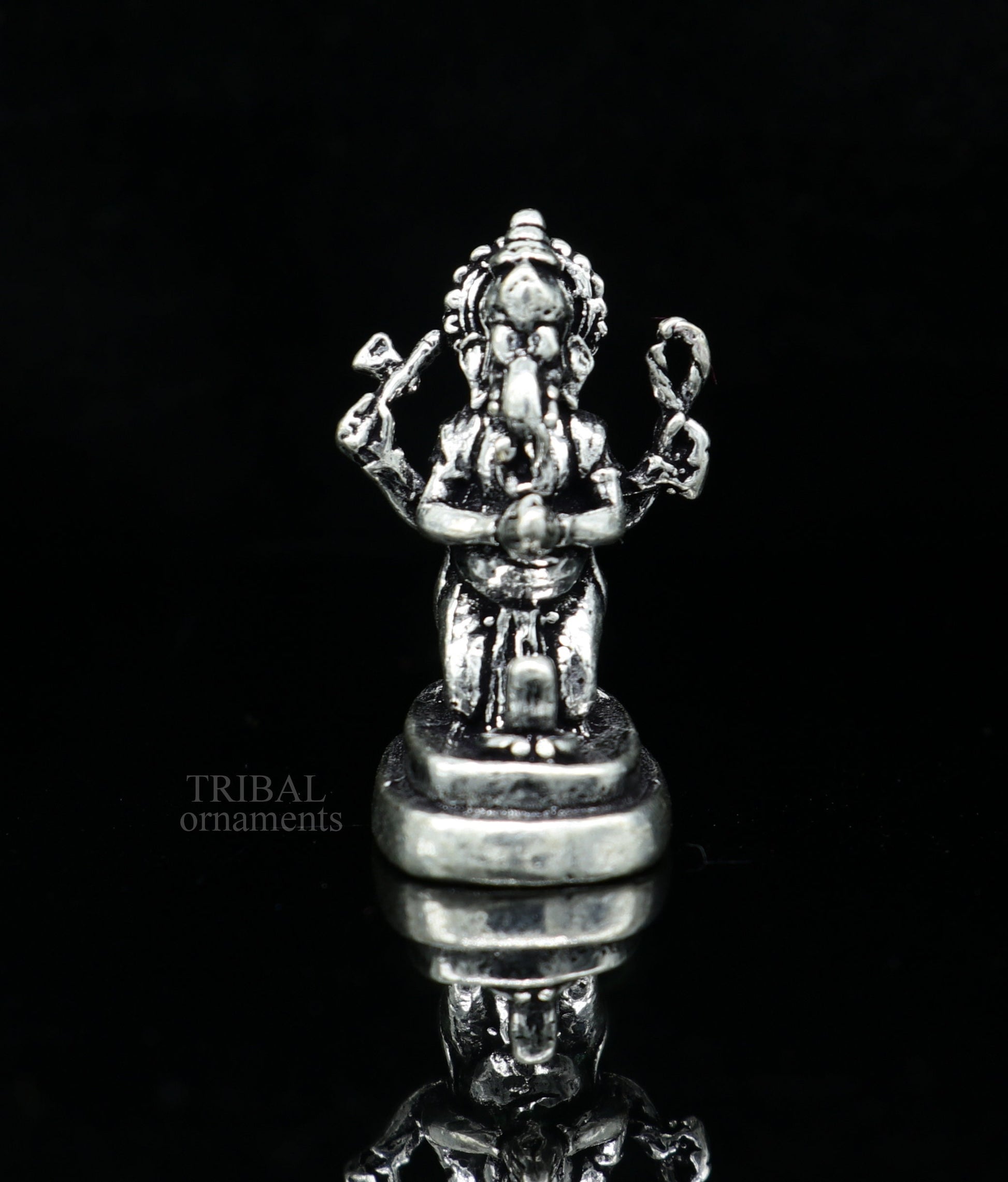 925 Sterling silver idol ganesha with lord shiva lingam, amazing divine small statue figurine silver gifting temple article art522 - TRIBAL ORNAMENTS