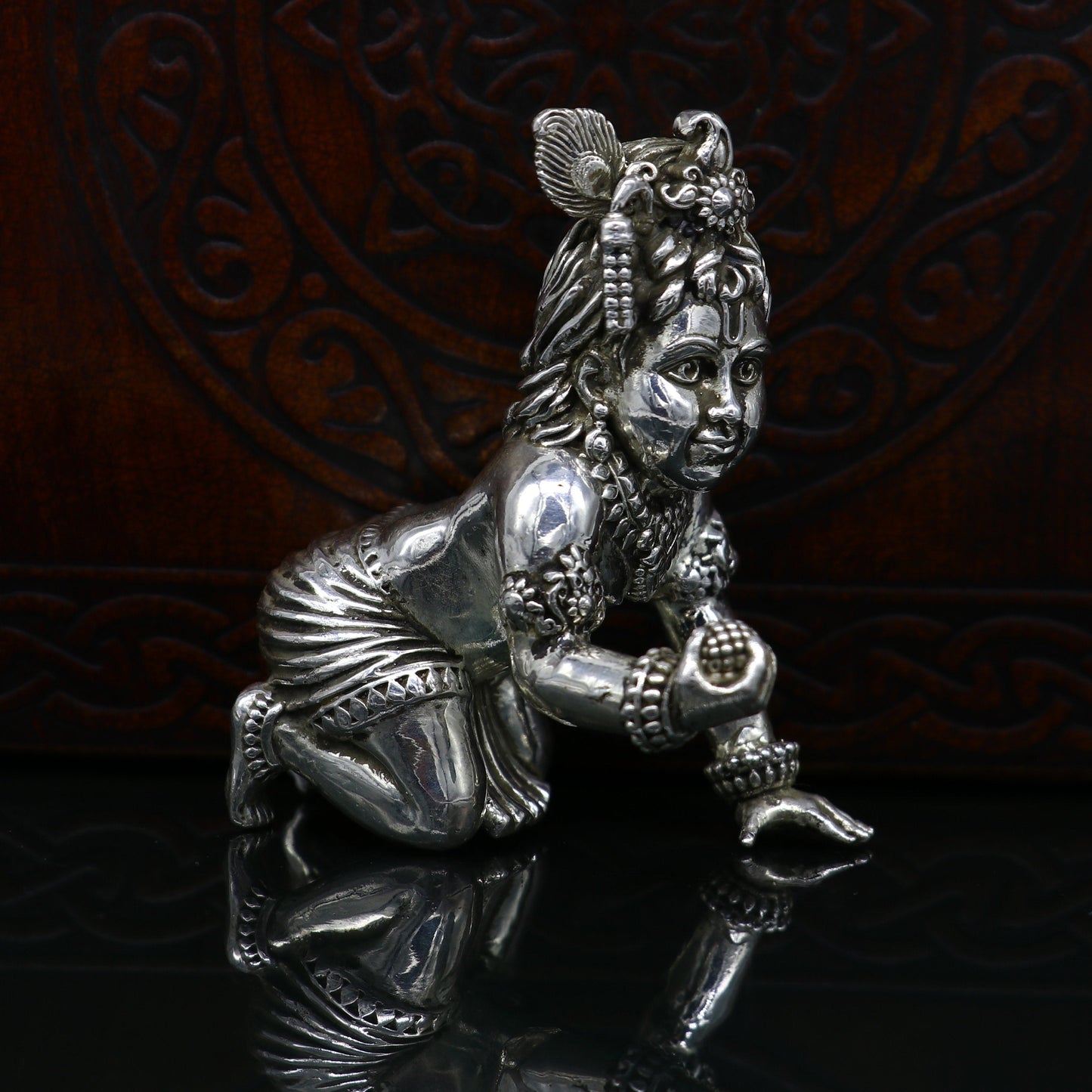 925 Sterling silver Idol Krishna Bal Gopal statue figurine, child krishna laddu gopal sculpture home temple utensil, silver article su211 - TRIBAL ORNAMENTS