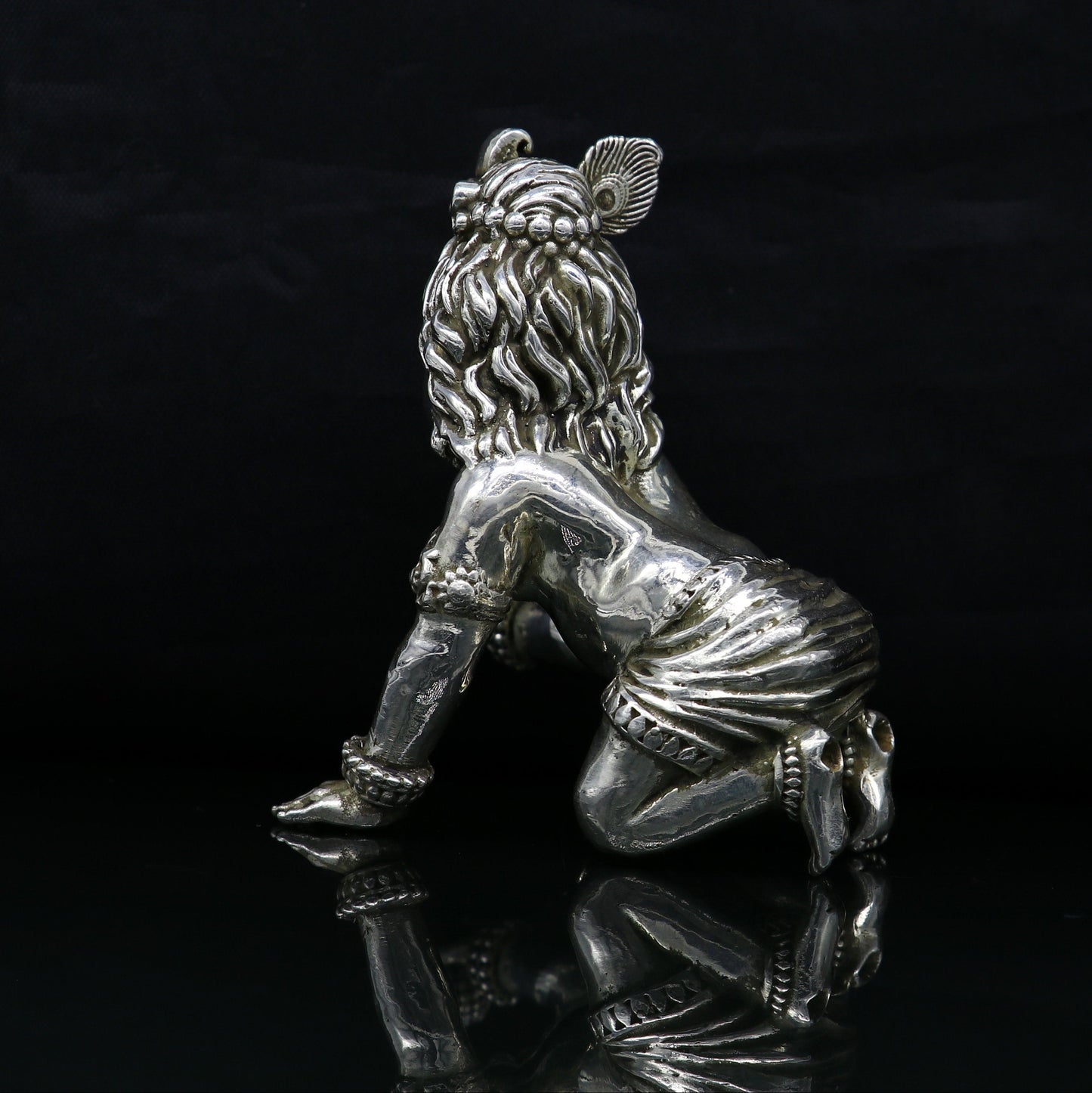 925 Sterling silver Idol Krishna Bal Gopal statue figurine, child krishna laddu gopal sculpture home temple utensil, silver article su211 - TRIBAL ORNAMENTS