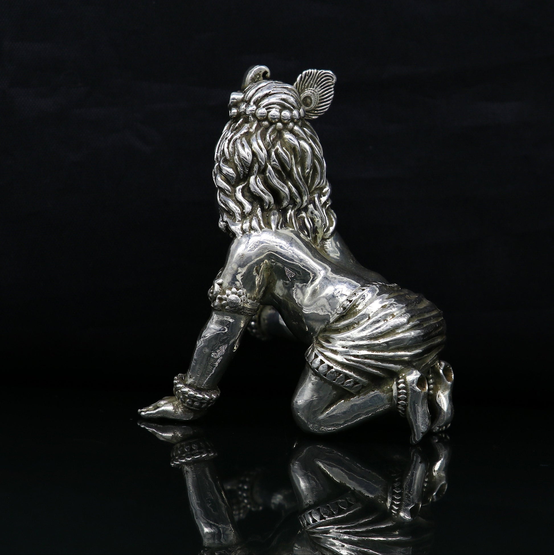 925 Sterling silver Idol Krishna Bal Gopal statue figurine, child krishna laddu gopal sculpture home temple utensil, silver article su211 - TRIBAL ORNAMENTS