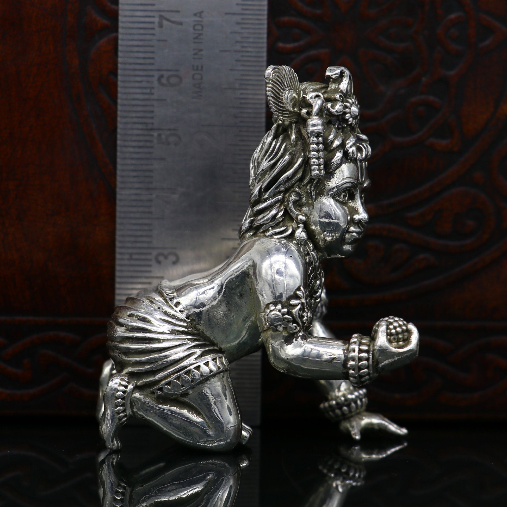 925 Sterling silver Idol Krishna Bal Gopal statue figurine, child krishna laddu gopal sculpture home temple utensil, silver article su211 - TRIBAL ORNAMENTS