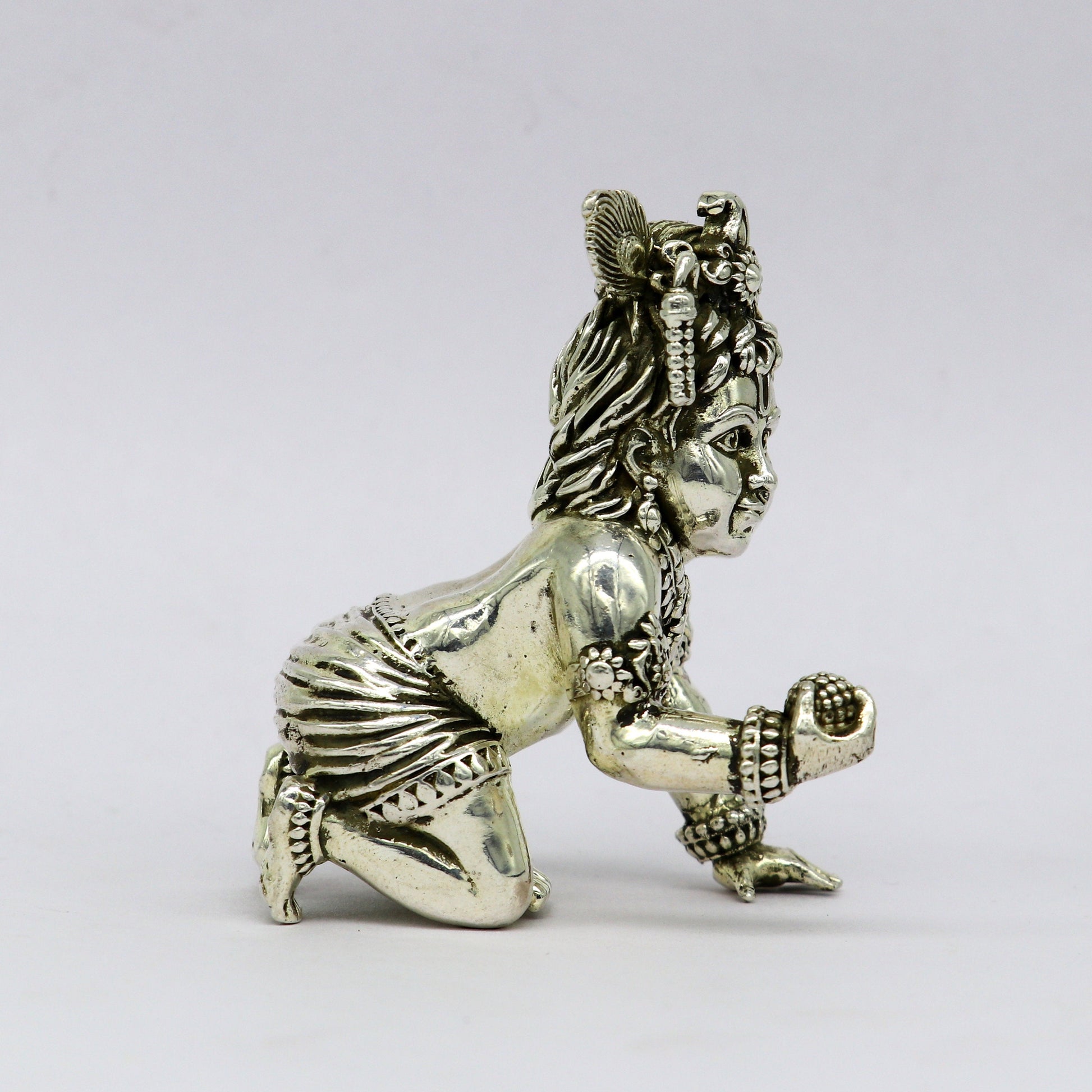 925 Sterling silver Idol Krishna Bal Gopal statue figurine, child krishna laddu gopal sculpture home temple utensil, silver article su211 - TRIBAL ORNAMENTS