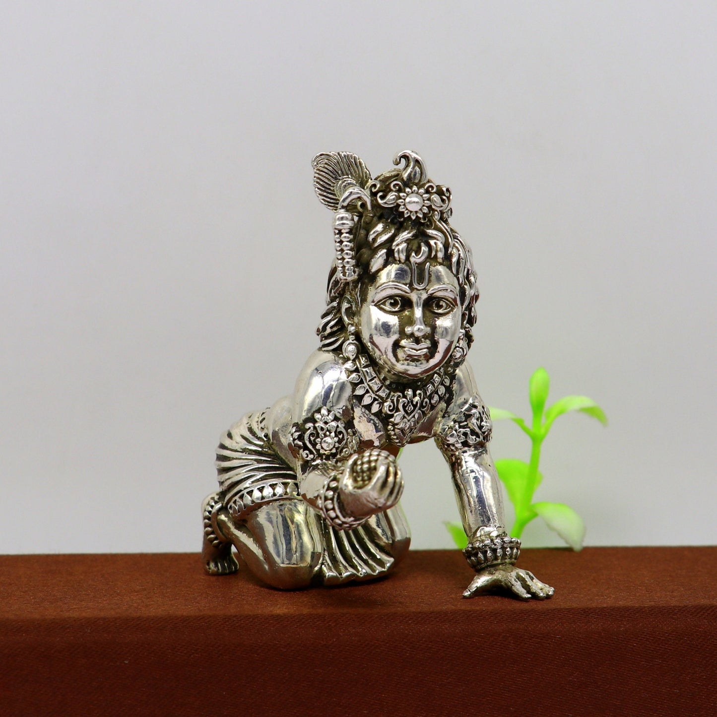925 Sterling silver Idol Krishna Bal Gopal statue figurine, child krishna laddu gopal sculpture home temple utensil, silver article su211 - TRIBAL ORNAMENTS