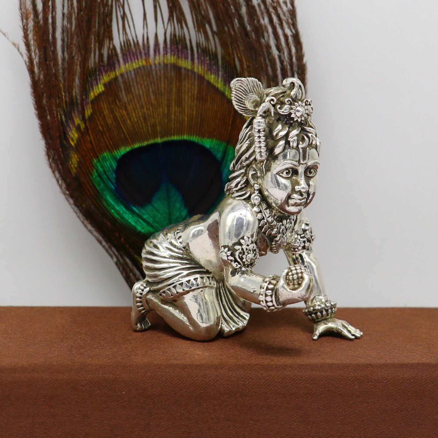 925 Sterling silver Idol Krishna Bal Gopal statue figurine, child krishna laddu gopal sculpture home temple utensil, silver article su211 - TRIBAL ORNAMENTS