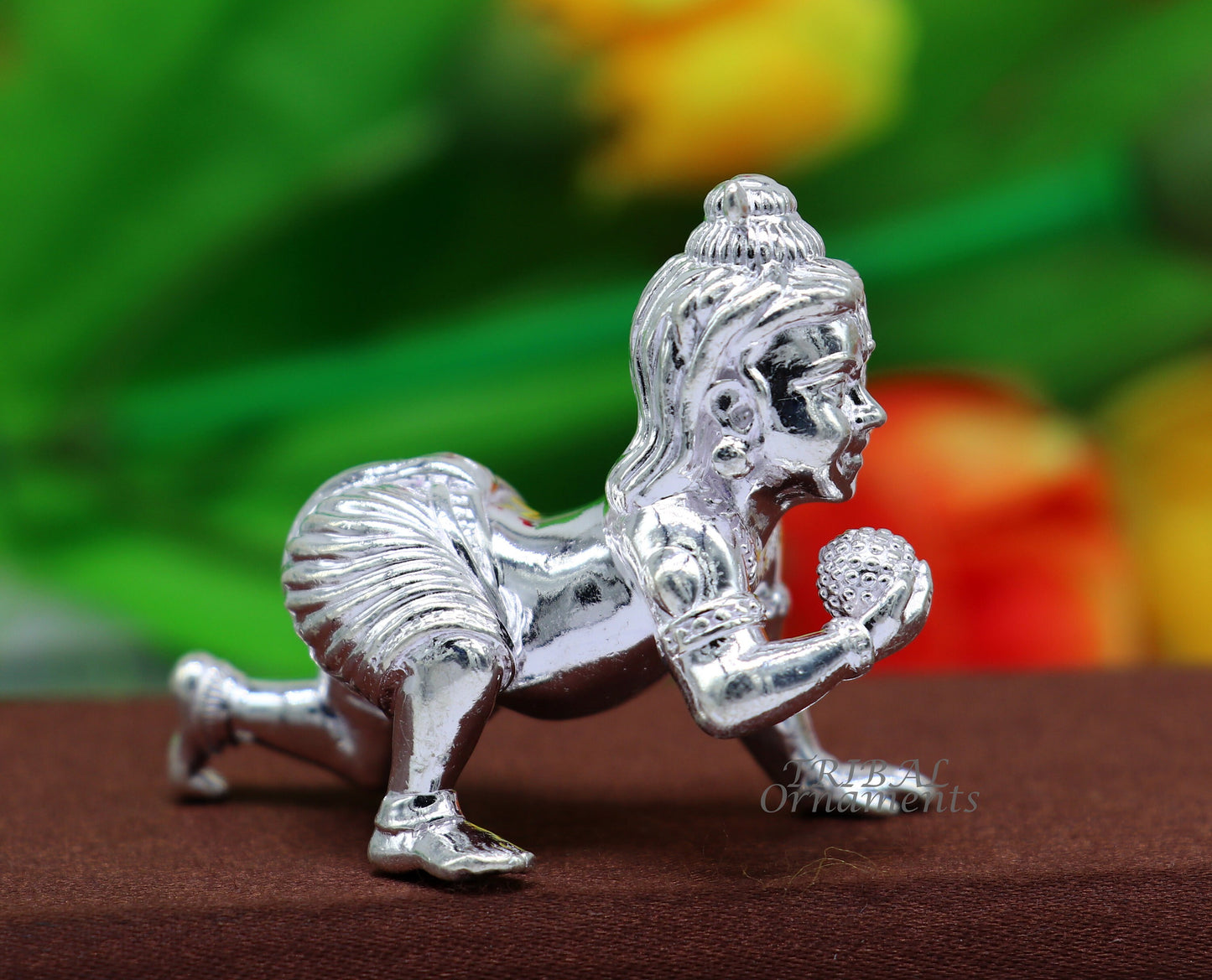 925 Sterling silver Idol Krishna Bal Gopala crawling Krishna statue figurine, child krishna laddu gopala sculpture, silver article art580 - TRIBAL ORNAMENTS