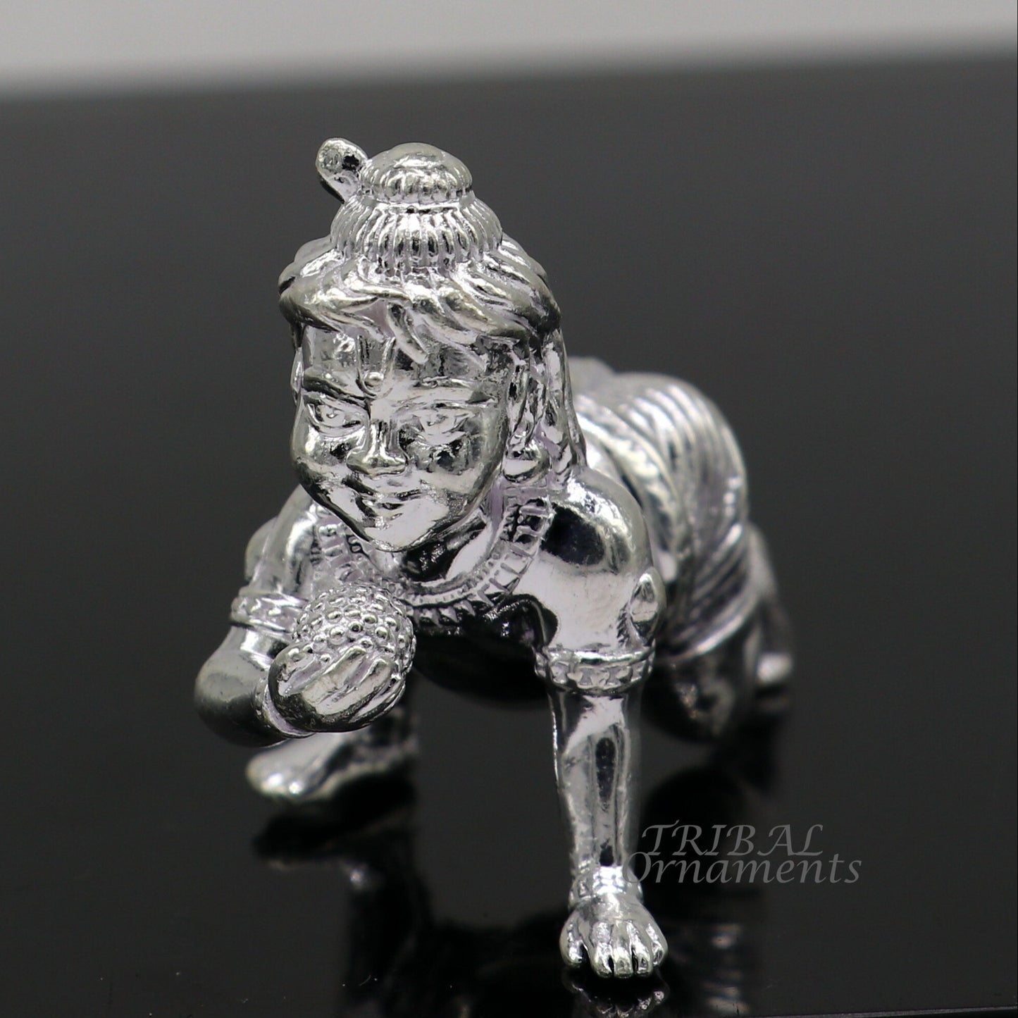 925 Sterling silver Idol Krishna Bal Gopala crawling Krishna statue figurine, child krishna laddu gopala sculpture, silver article art580 - TRIBAL ORNAMENTS