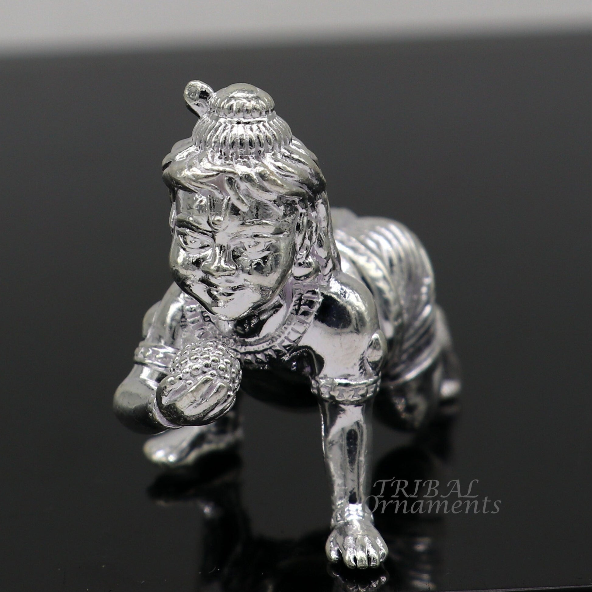 925 Sterling silver Idol Krishna Bal Gopala crawling Krishna statue figurine, child krishna laddu gopala sculpture, silver article art580 - TRIBAL ORNAMENTS