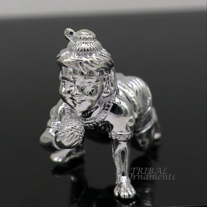 925 Sterling silver Idol Krishna Bal Gopala crawling Krishna statue figurine, child krishna laddu gopala sculpture, silver article art580 - TRIBAL ORNAMENTS