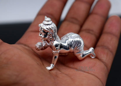 925 Sterling silver Idol Krishna Bal Gopala crawling Krishna statue figurine, child krishna laddu gopala sculpture, silver article art580 - TRIBAL ORNAMENTS