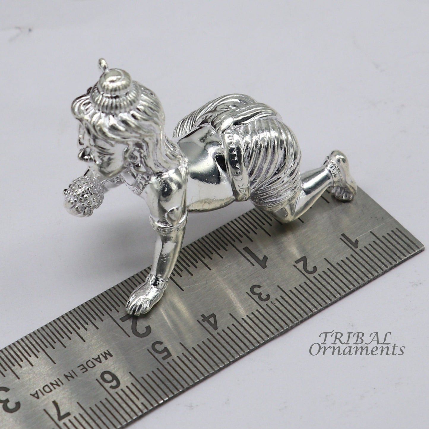 925 Sterling silver Idol Krishna Bal Gopala crawling Krishna statue figurine, child krishna laddu gopala sculpture, silver article art580 - TRIBAL ORNAMENTS