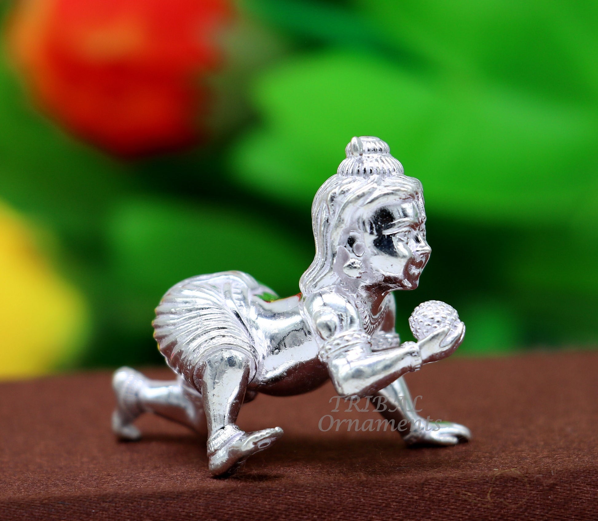 925 Sterling silver Idol Krishna Bal Gopala crawling Krishna statue figurine, child krishna laddu gopala sculpture, silver article art582 - TRIBAL ORNAMENTS