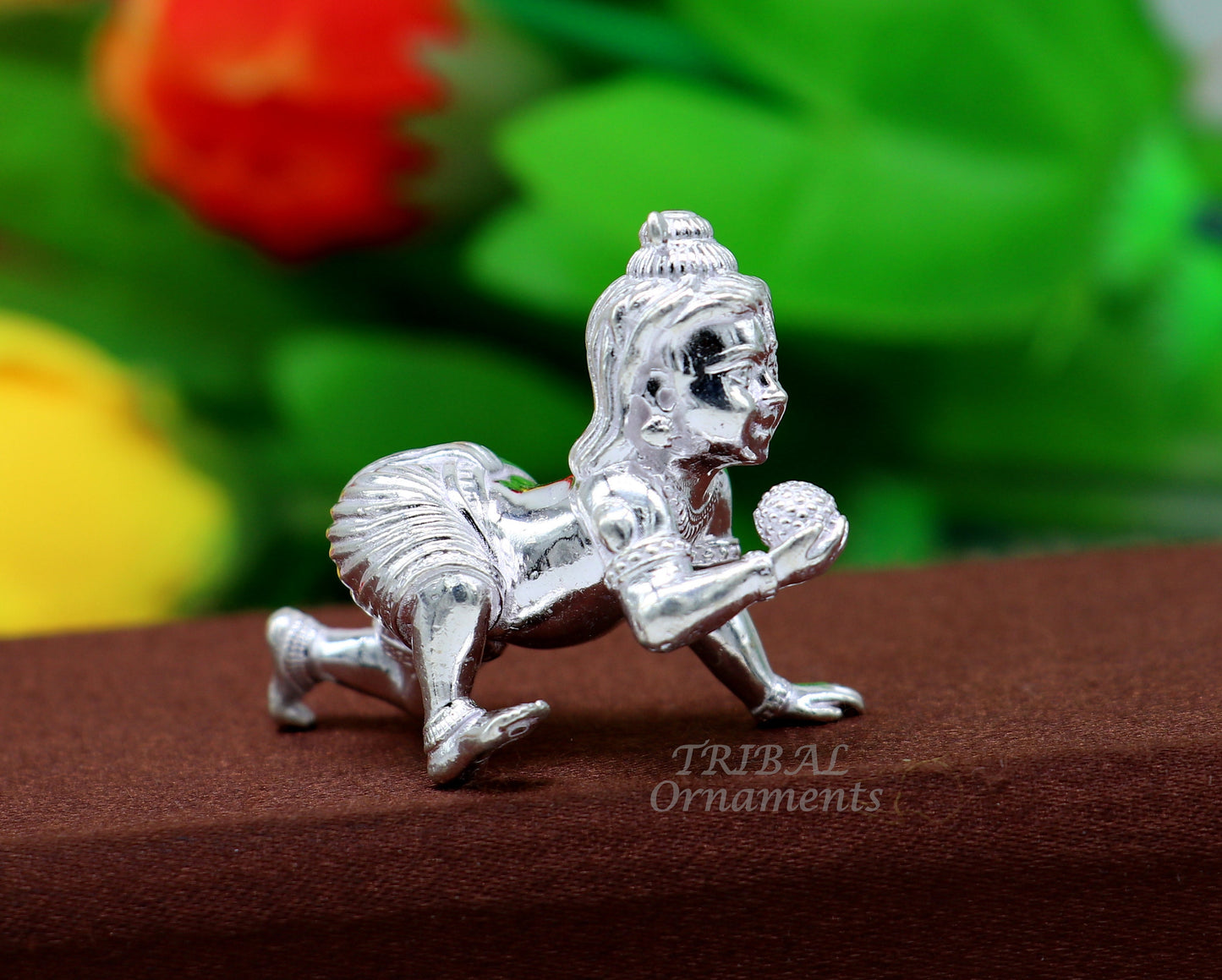 925 Sterling silver Idol Krishna Bal Gopala crawling Krishna statue figurine, child krishna laddu gopala sculpture, silver article art582 - TRIBAL ORNAMENTS