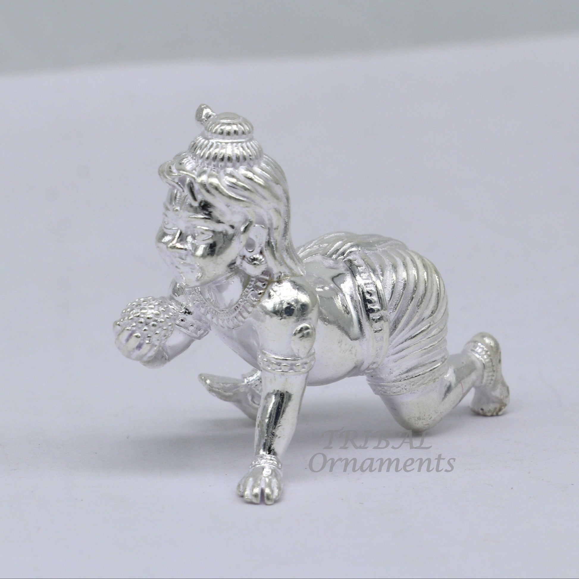 925 Sterling silver Idol Krishna Bal Gopala crawling Krishna statue figurine, child krishna laddu gopala sculpture, silver article art582 - TRIBAL ORNAMENTS
