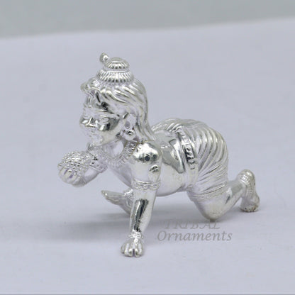 925 Sterling silver Idol Krishna Bal Gopala crawling Krishna statue figurine, child krishna laddu gopala sculpture, silver article art582 - TRIBAL ORNAMENTS