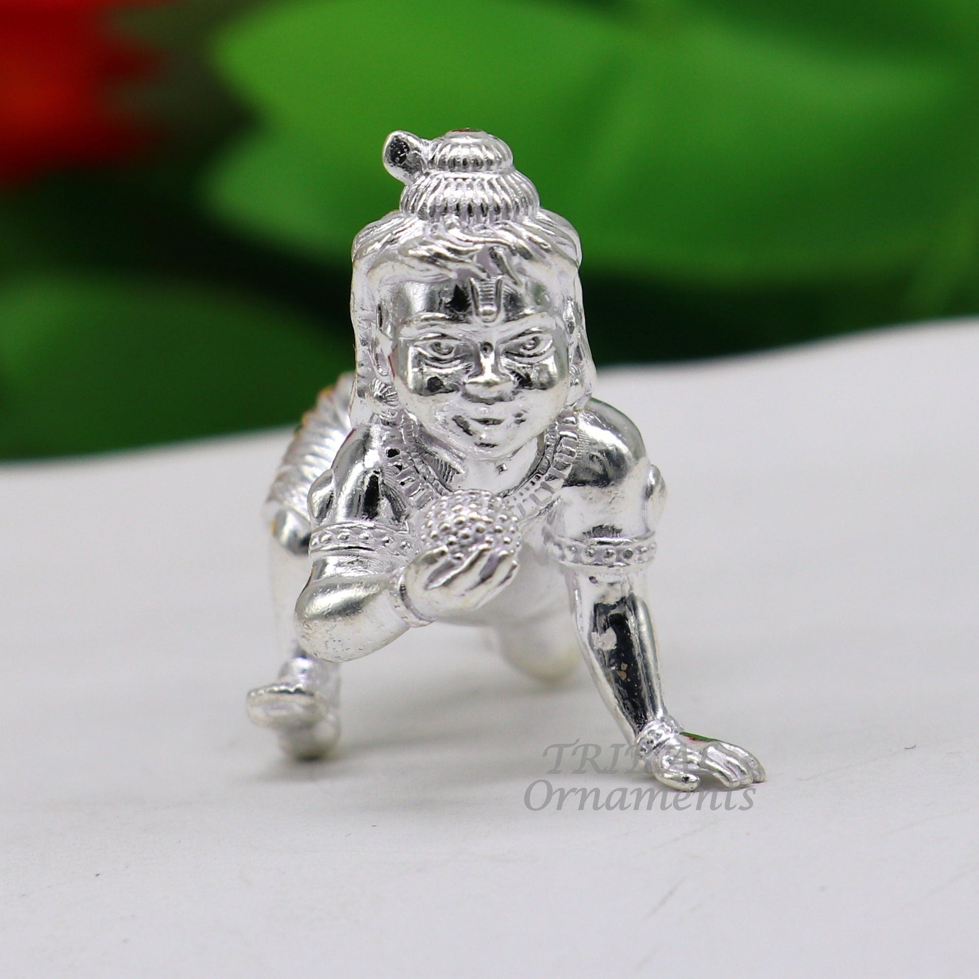 925 Sterling silver Idol Krishna Bal Gopala crawling Krishna statue figurine, child krishna laddu gopala sculpture, silver article art582 - TRIBAL ORNAMENTS