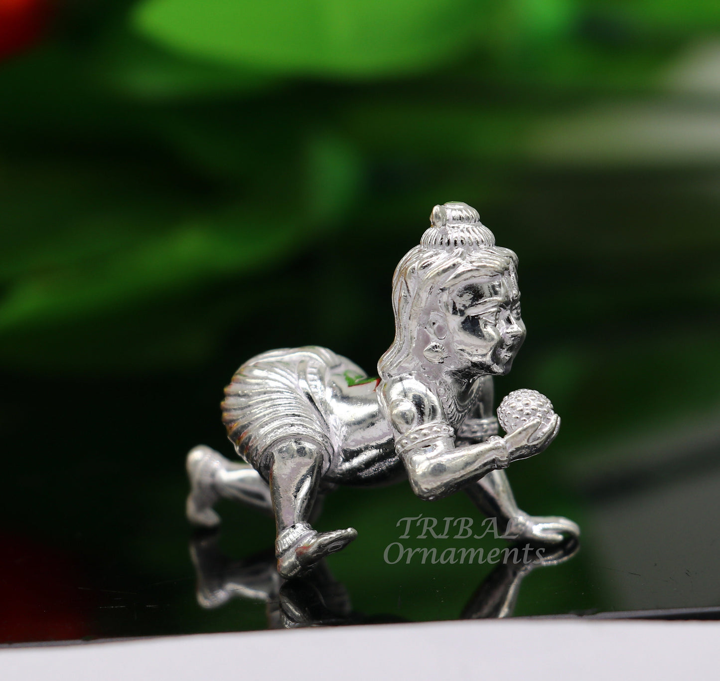 925 Sterling silver Idol Krishna Bal Gopala crawling Krishna statue figurine, child krishna laddu gopala sculpture, silver article art582 - TRIBAL ORNAMENTS