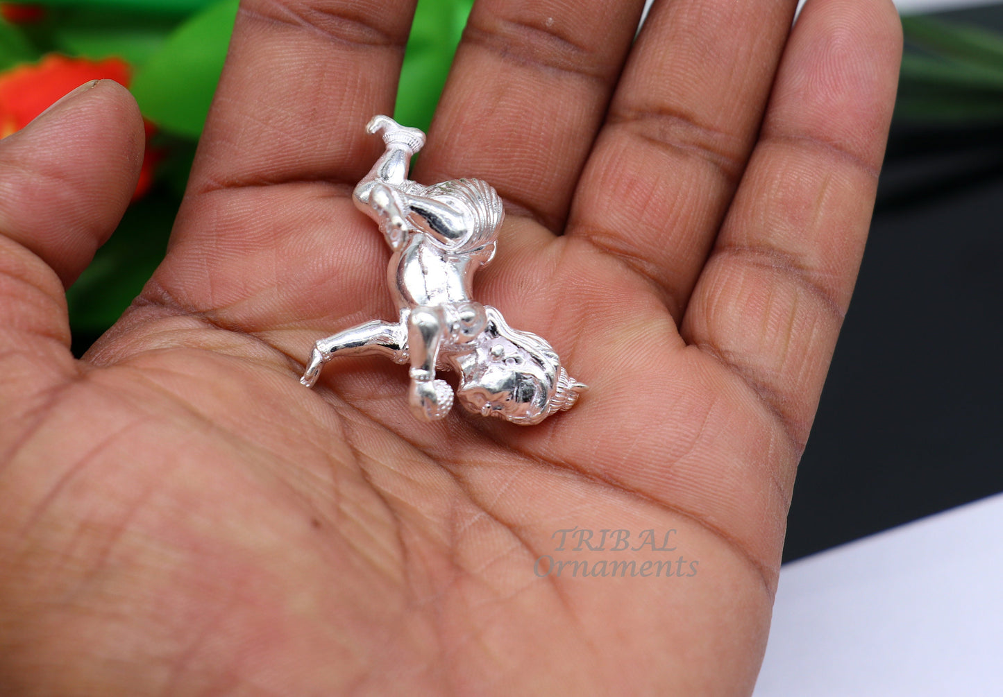 925 Sterling silver Idol Krishna Bal Gopala crawling Krishna statue figurine, child krishna laddu gopala sculpture, silver article art582 - TRIBAL ORNAMENTS