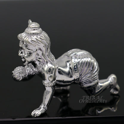 925 Sterling silver Idol Krishna Bal Gopala crawling Krishna statue figurine, child krishna laddu gopala sculpture, silver article art583 - TRIBAL ORNAMENTS