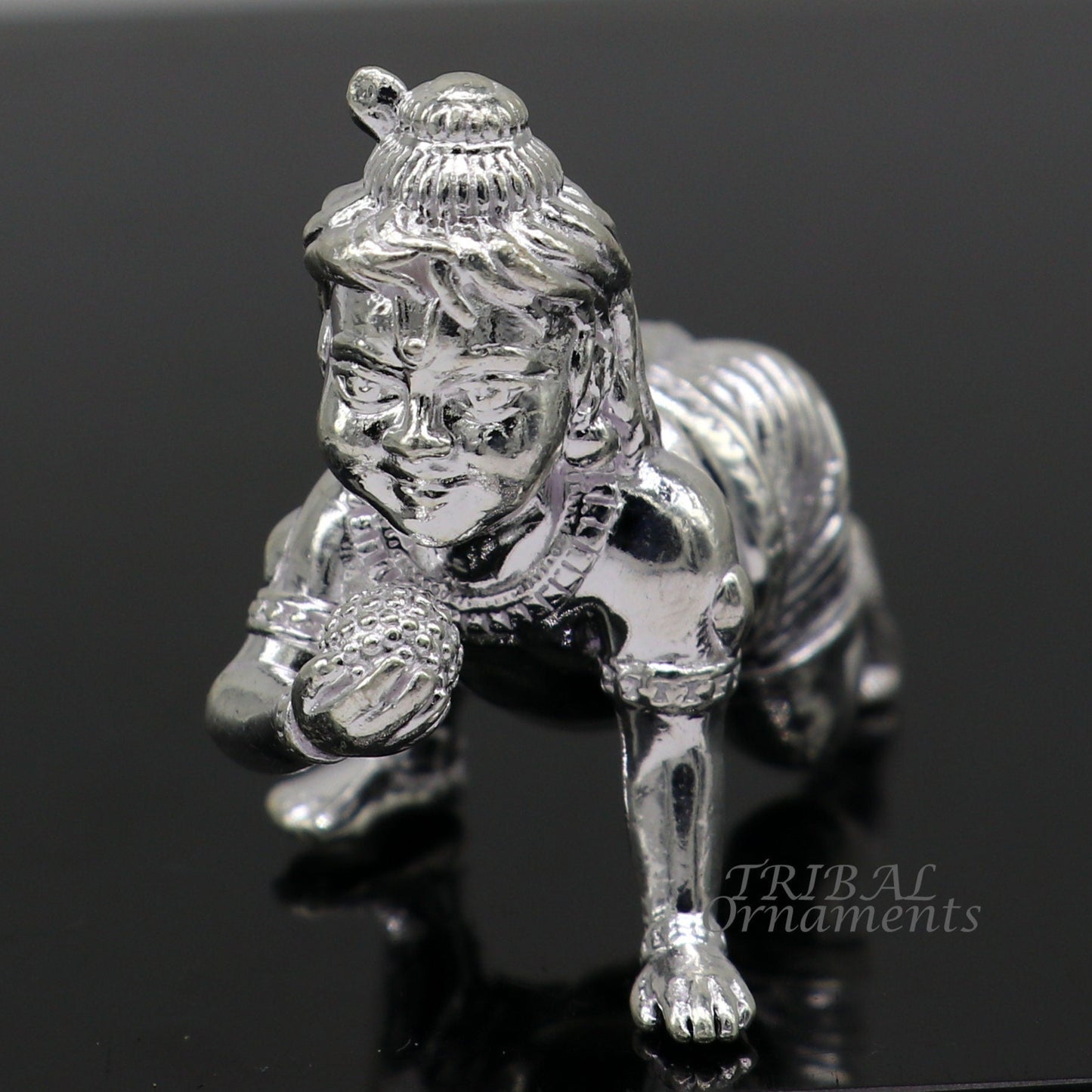 925 Sterling silver Idol Krishna Bal Gopala crawling Krishna statue figurine, child krishna laddu gopala sculpture, silver article art583 - TRIBAL ORNAMENTS