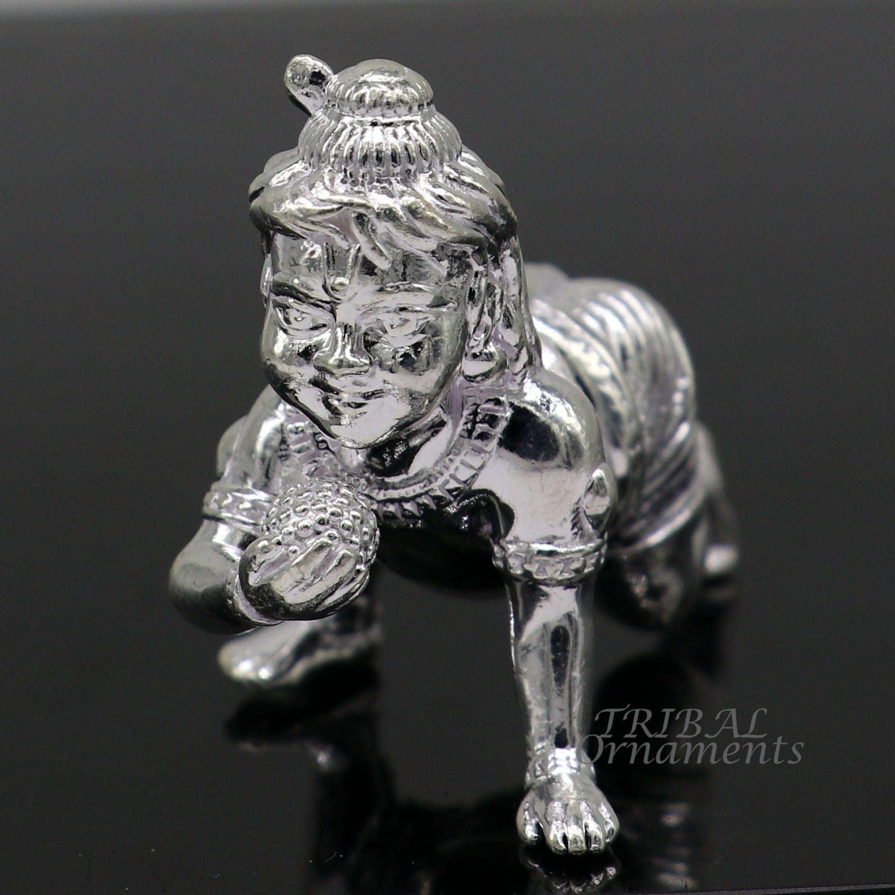 925 Sterling silver Idol Krishna Bal Gopala crawling Krishna statue figurine, child krishna laddu gopala sculpture, silver article art583 - TRIBAL ORNAMENTS