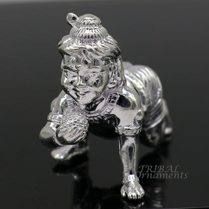 925 Sterling silver Idol Krishna Bal Gopala crawling Krishna statue figurine, child krishna laddu gopala sculpture, silver article art583 - TRIBAL ORNAMENTS