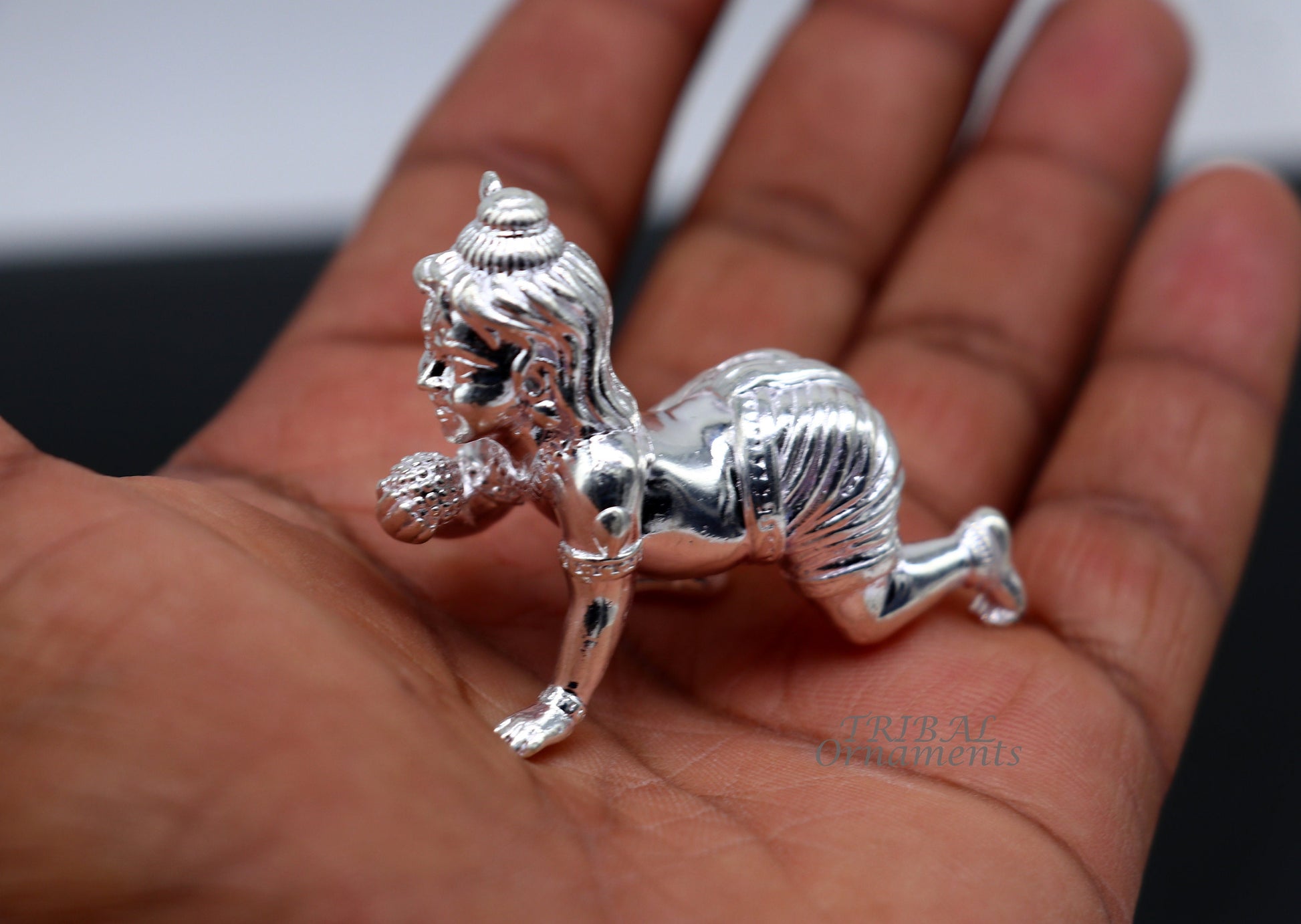 925 Sterling silver Idol Krishna Bal Gopala crawling Krishna statue figurine, child krishna laddu gopala sculpture, silver article art583 - TRIBAL ORNAMENTS