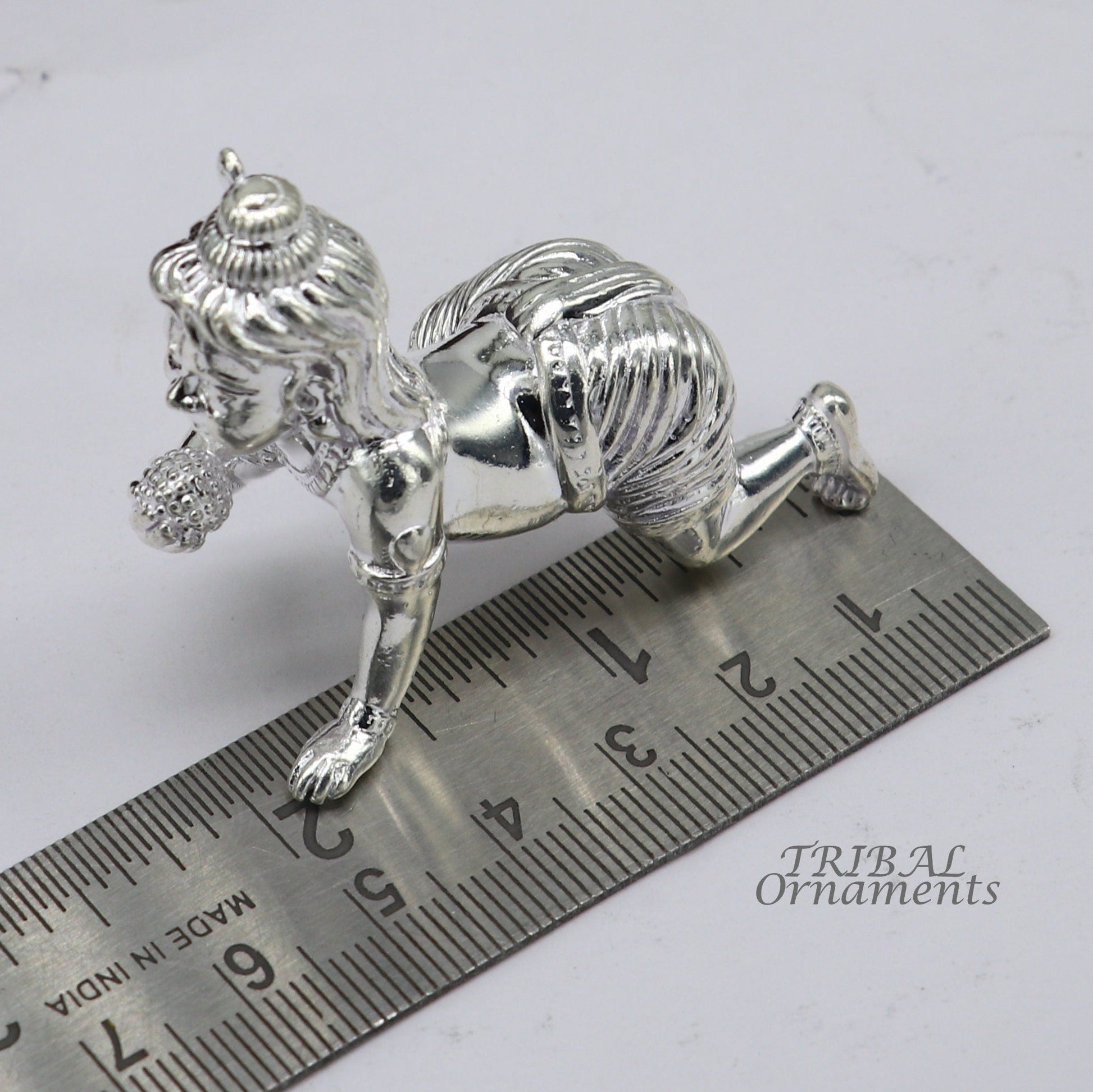 925 Sterling silver Idol Krishna Bal Gopala crawling Krishna statue figurine, child krishna laddu gopala sculpture, silver article art583 - TRIBAL ORNAMENTS